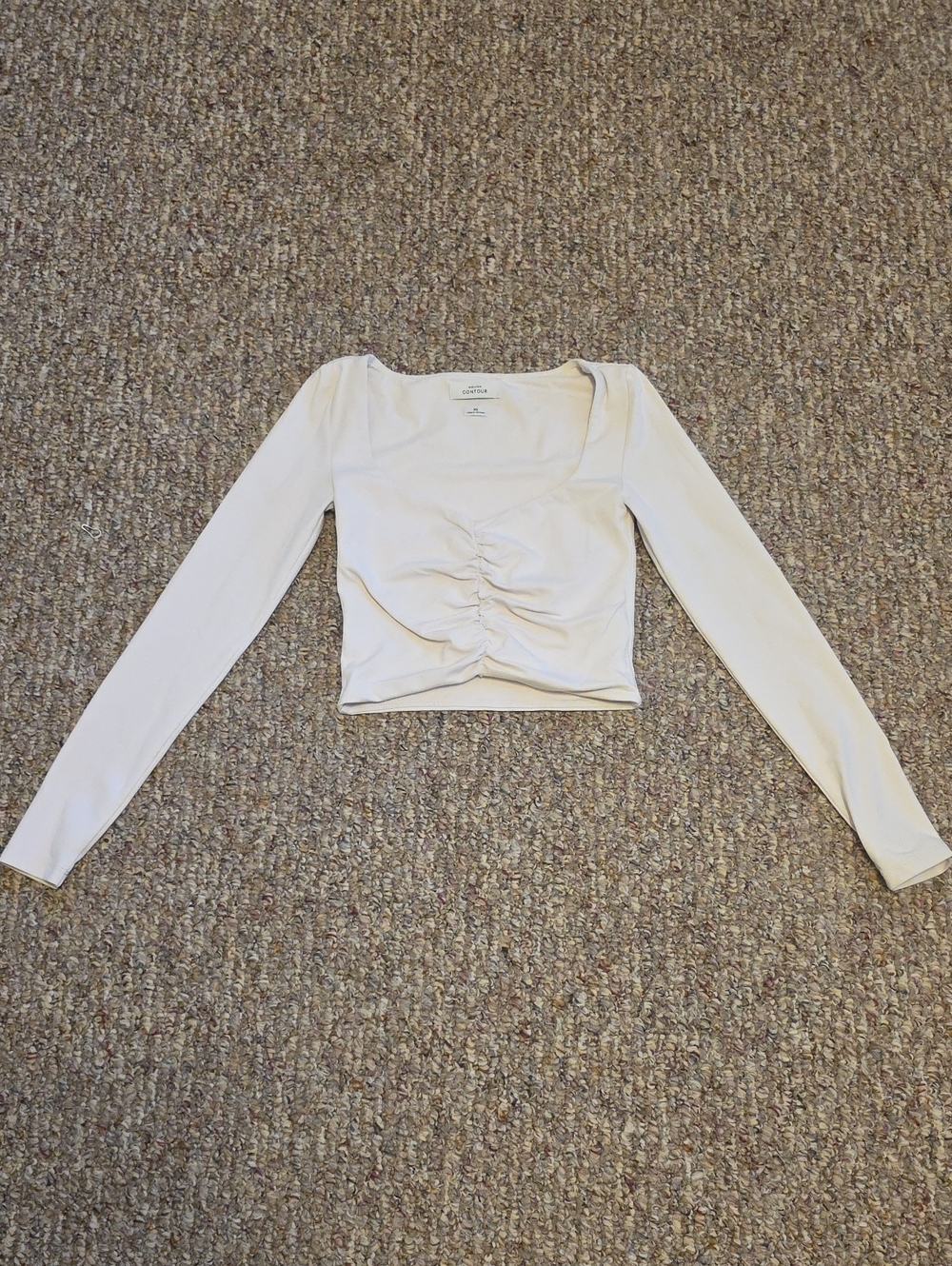 Aritzia White Long-Sleeve Ruched Crop Top